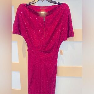 Alexia Admor Pink Cowl Neck Embellished Midi Dress